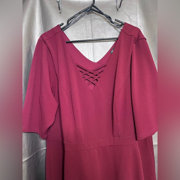 City Chic, Ruby Color,  X Front Skater Dress, Size XXL/24, Polyester/Elastane - Picture 6 of 7
